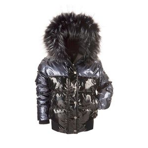 Appaman Jacket Hooded Puffer Coat Kids Size 5 Black/Blue NWT